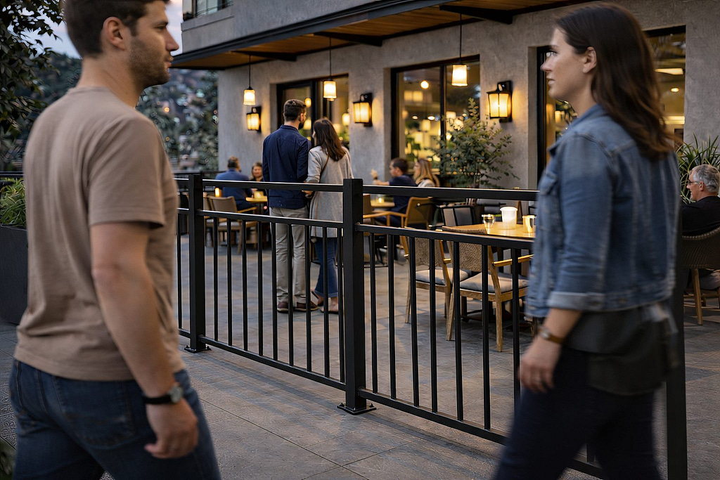 Balkongräcke voxtorp som staket till uteservering restaurang