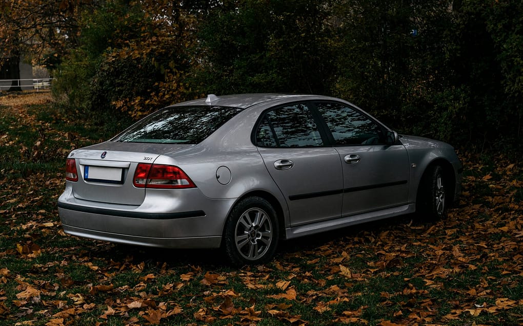 Saab i höstlandskap.