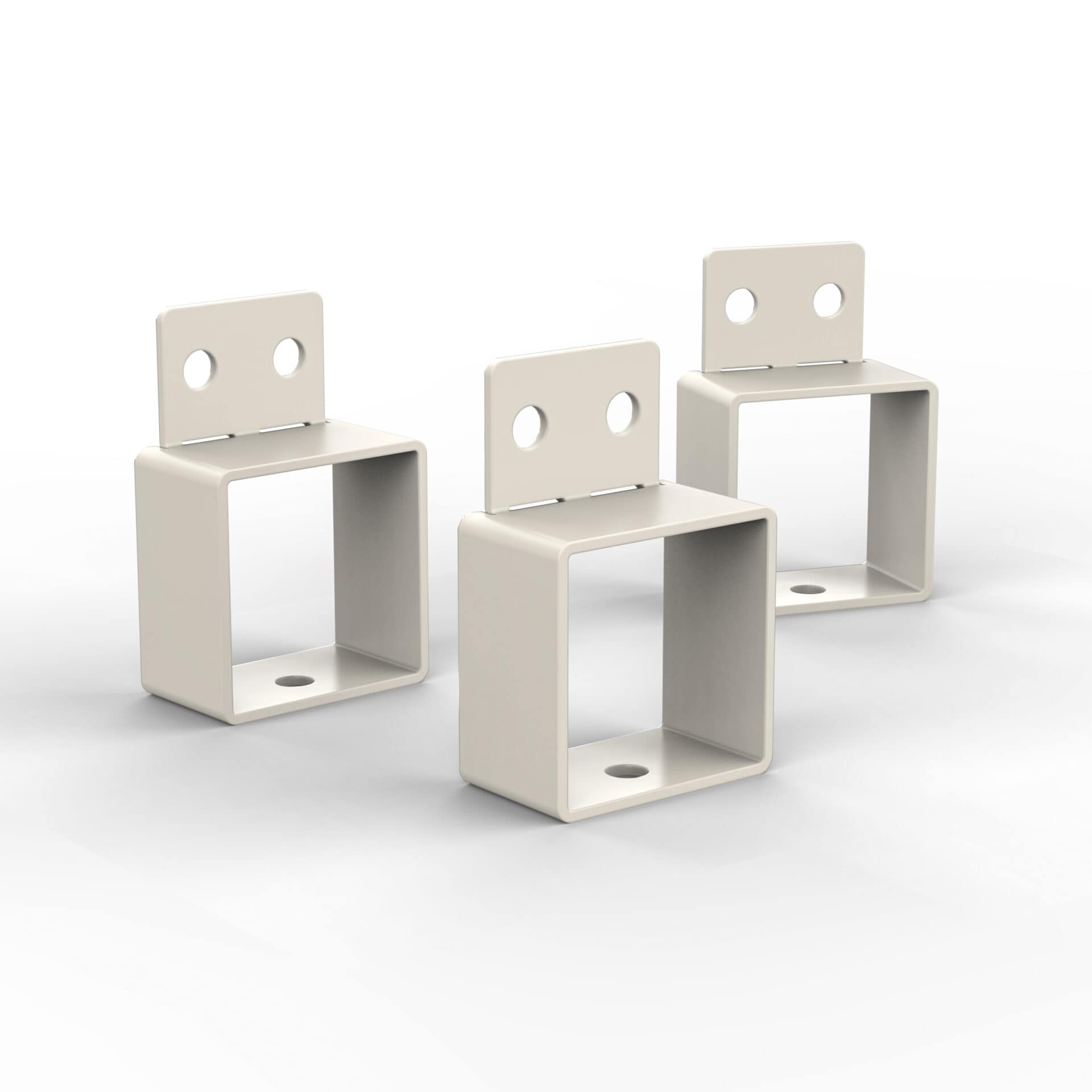 Vægbeslag i RAL 9010 hvid til montering af vedligeholdelsesfrit stakit i aluminium.