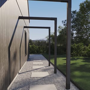 En snygg pergolagång som ramar in trädgården.