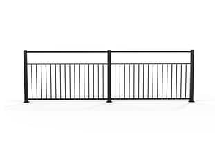 Balkongräcke i svartlackerad aluminium.