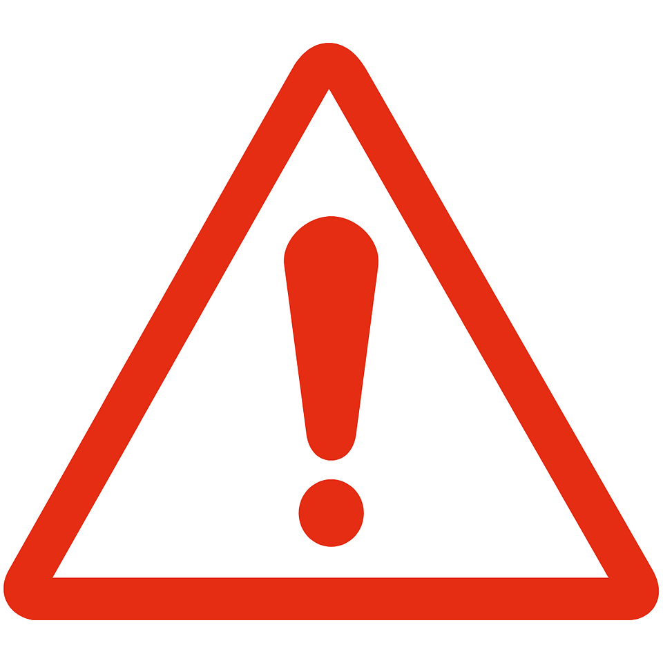Röd varningstriangel med ett rött utropstecken i mitten, symboliserar fara eller uppmärksamhetsvarning.